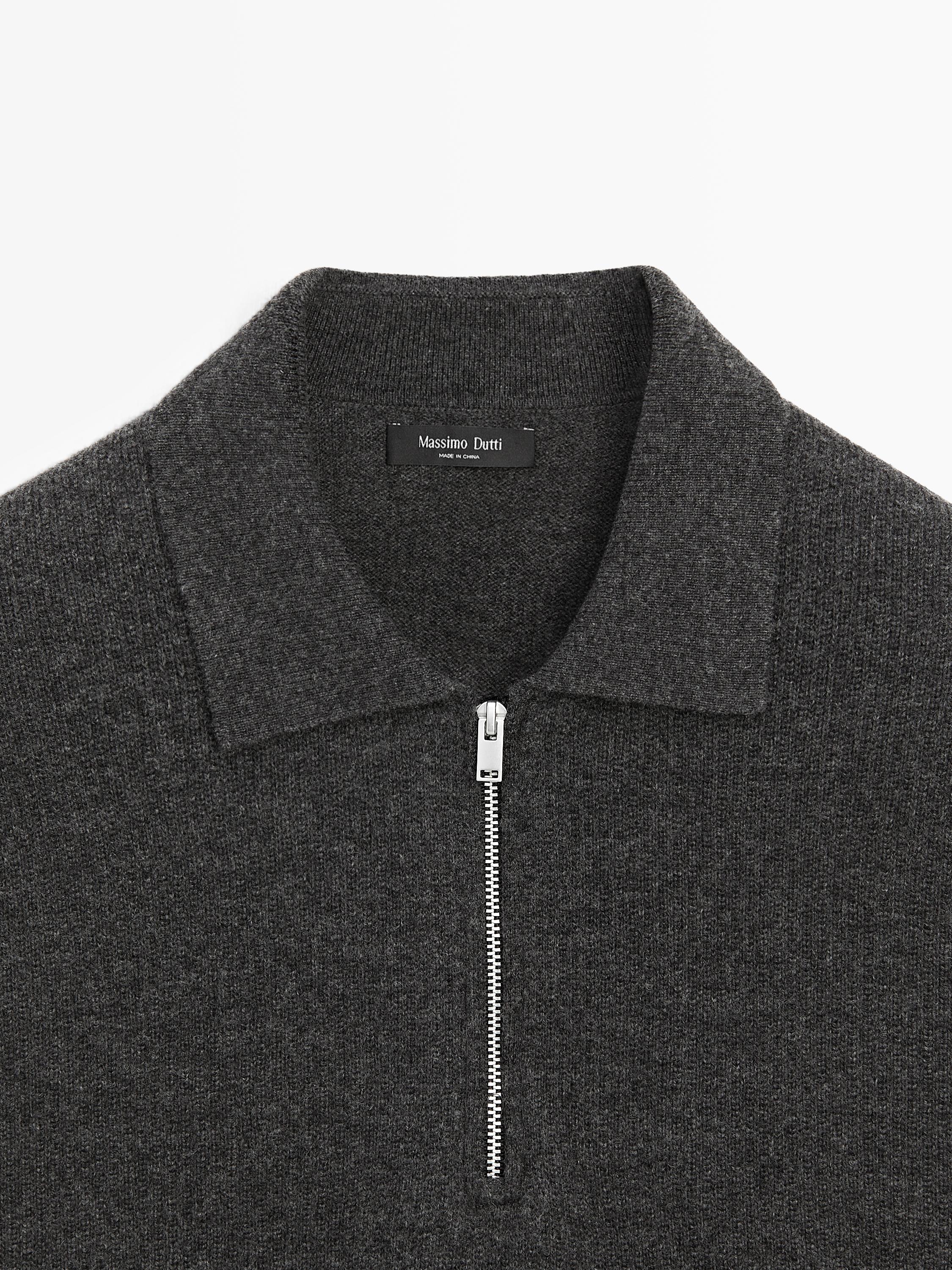 Knit wool blend polo sweater with zip